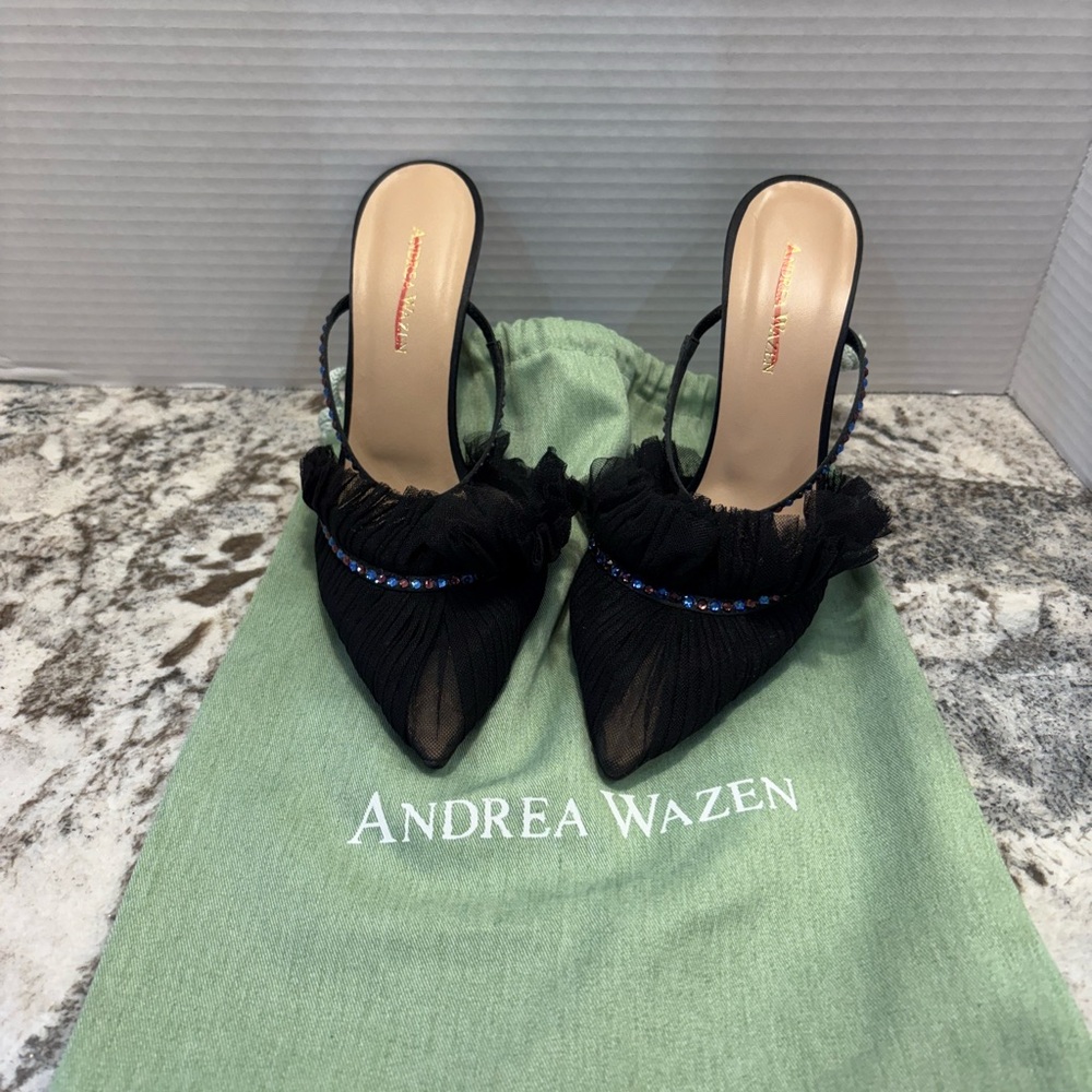 Andrea Wazen Black Heels with Beaded Detail